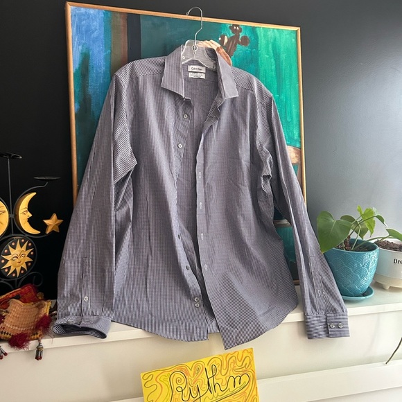 Calvin Klein Men's Purple and White Striped Shirt 17 36/37 - Picture 3 of 16